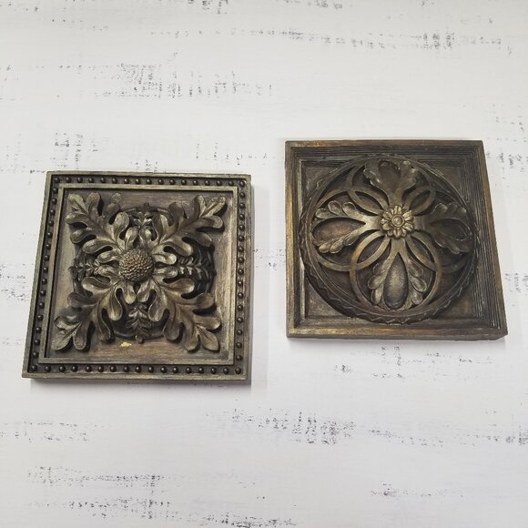 3D Resin Wall Plaque Botanical Decorative Plaster Wall Art 2 Pc. Tuscany Style - Picture 2 of 11